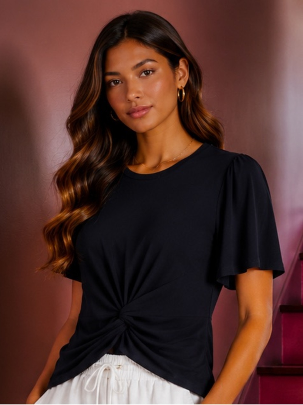 34. DKNY Navy Twist-Front Short Sleeve Tee